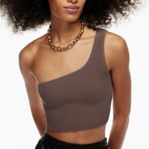 Aritzia Babaton Sculpt Knit Brown One-Shoulder Ribbed Cropped Top